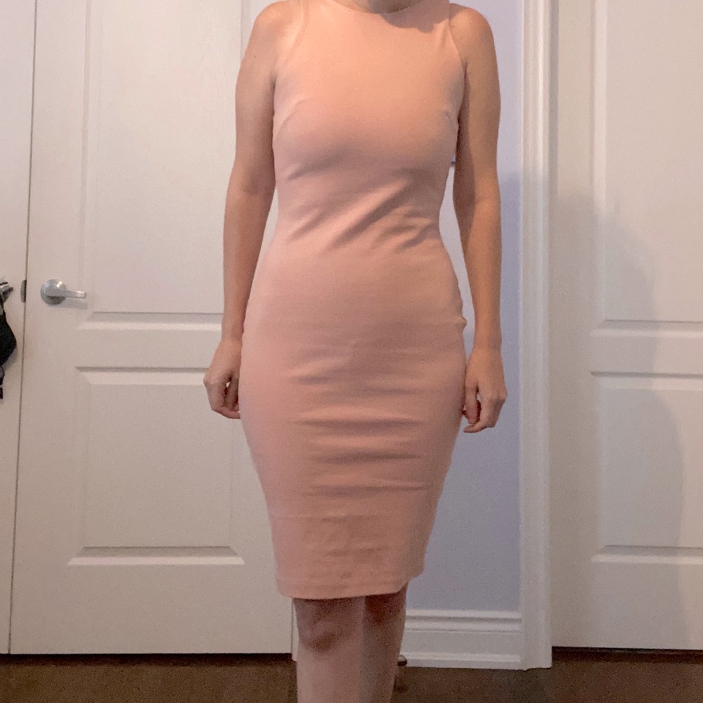 Sleeveless Crewneck Blush Bodycon Midi Dress